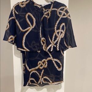 Zara Navy Rope Print sheer blouse size S